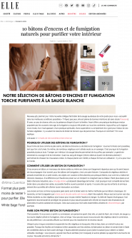 parution presse magazine elle Alma Cuántica Collection sauge blanche encens fumigation article